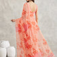 Janasya Peach Georgette Floral Printed Saree | Swadesiicart