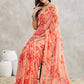 Janasya Peach Georgette Floral Printed Saree | Swadesiicart