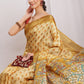 Janasya Olive Green Silk Blend Kalamkari Printed Saree | Swadesiicart