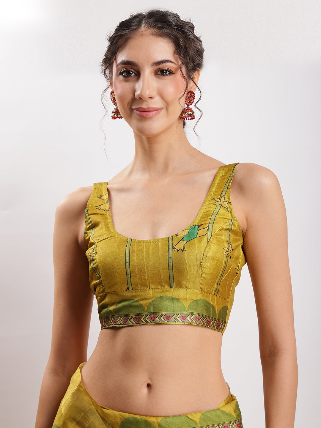 Janasya Green Silk Blend Ethnic Motifs Printed Saree | Swadesiicart