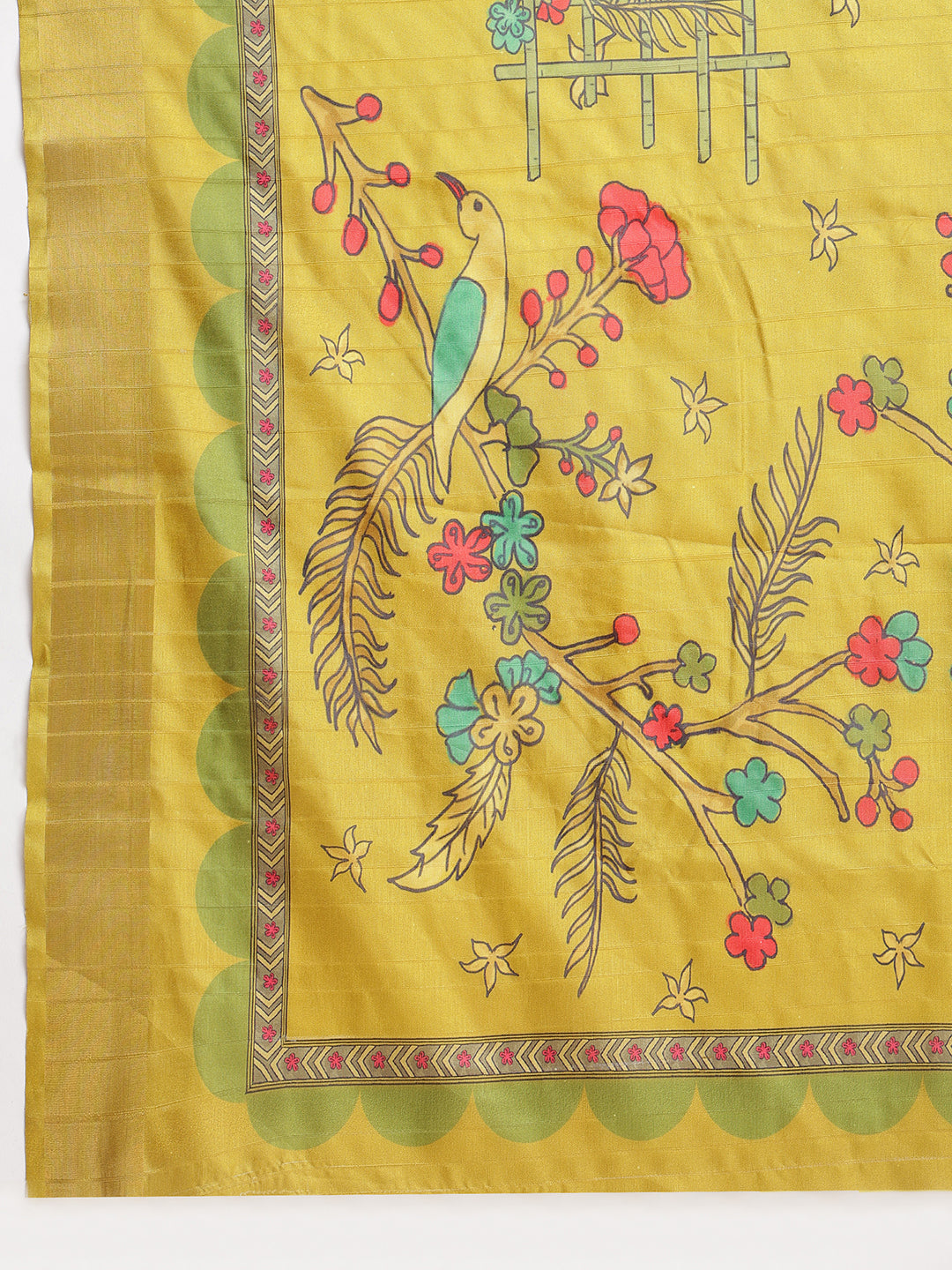 Janasya Green Silk Blend Ethnic Motifs Printed Saree | Swadesiicart