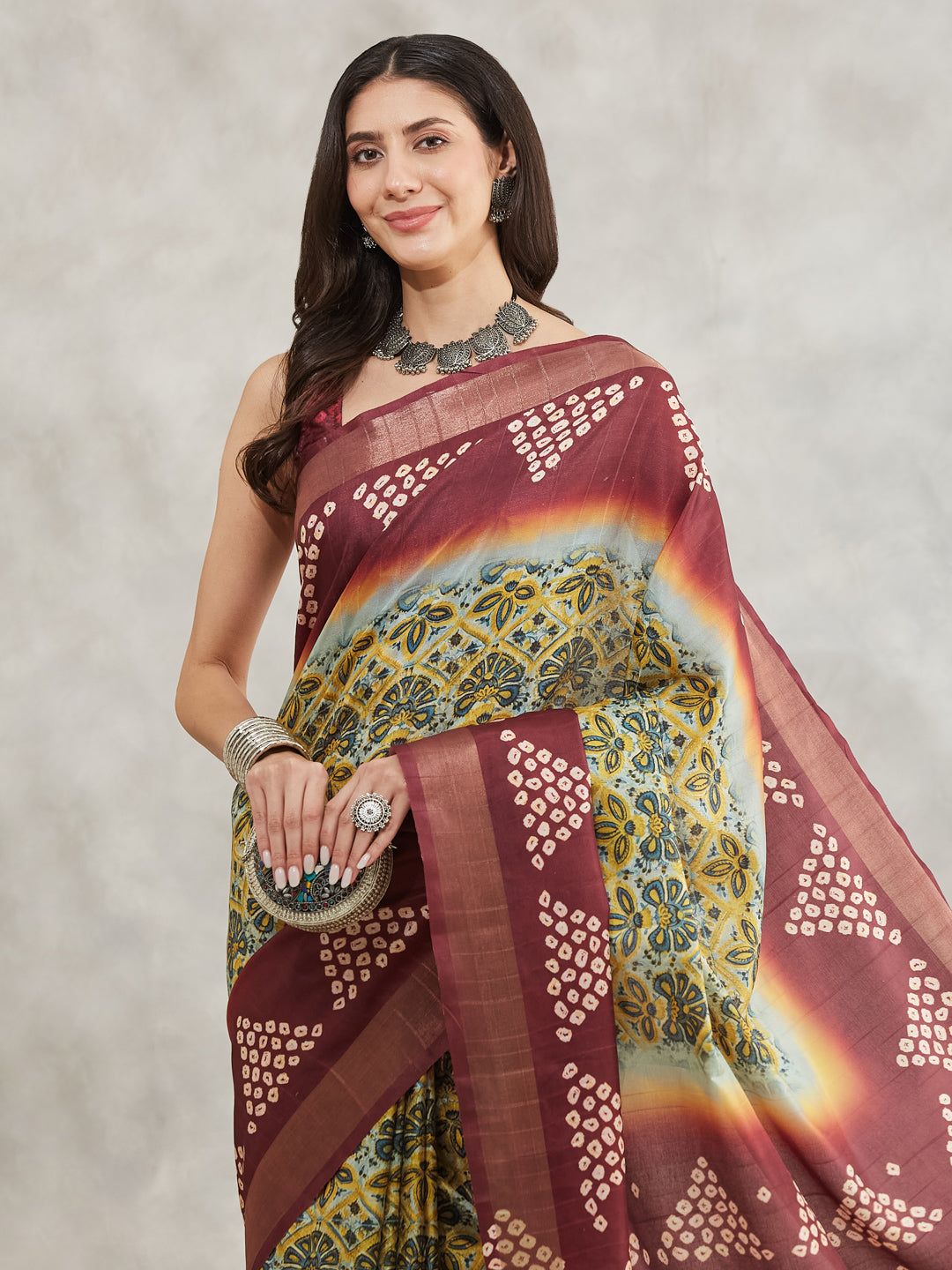 Janasya Yellow Silk Blend Ethnic Motifs Printed Saree | Swadesiicart
