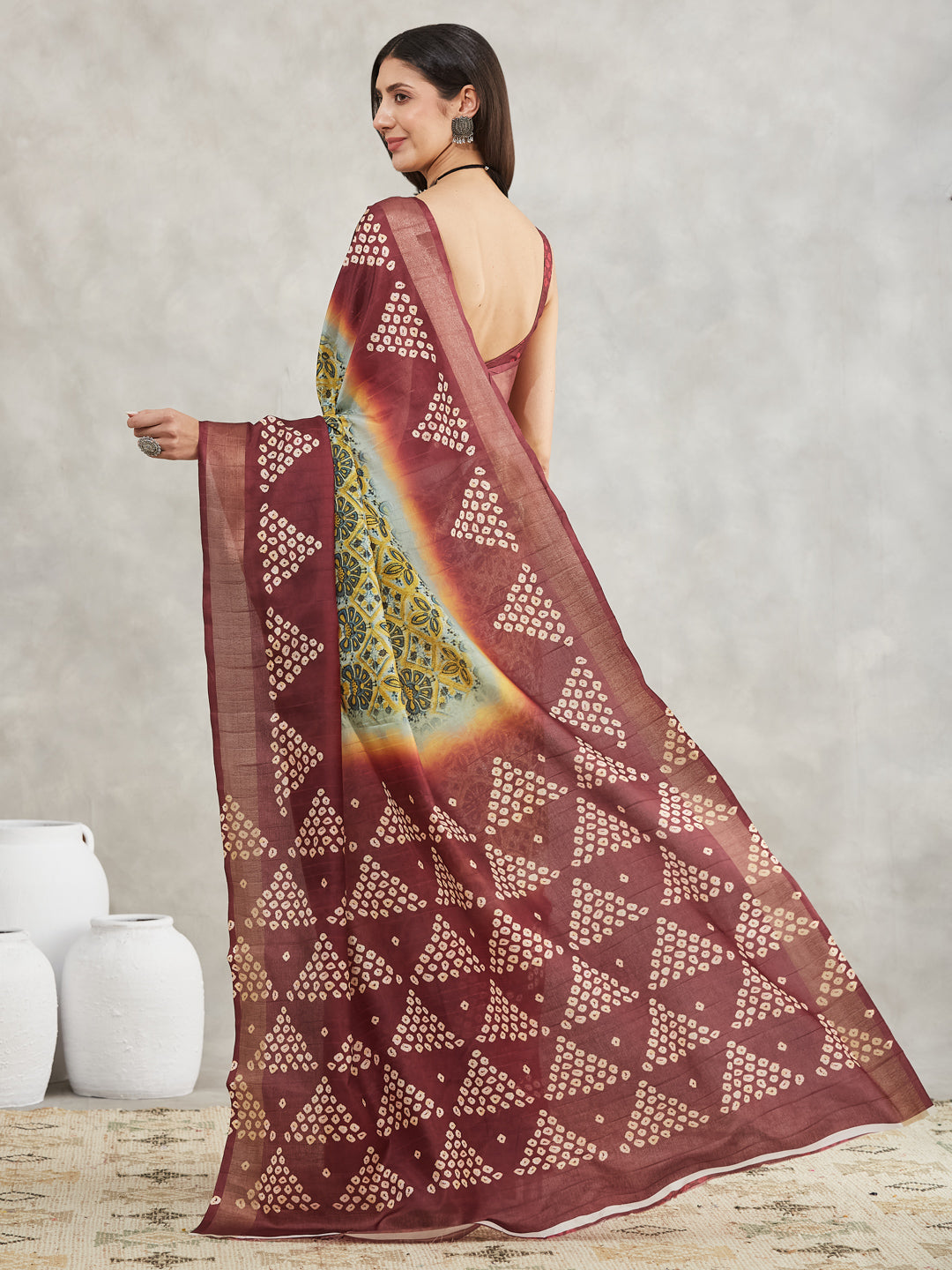 Janasya Yellow Silk Blend Ethnic Motifs Printed Saree | Swadesiicart