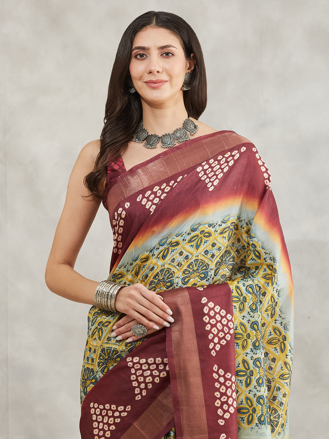 Janasya Yellow Silk Blend Ethnic Motifs Printed Saree | Swadesiicart