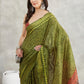 Janasya Mehndi Green Silk Blend Bandhani Printed Saree | Swadesiicart