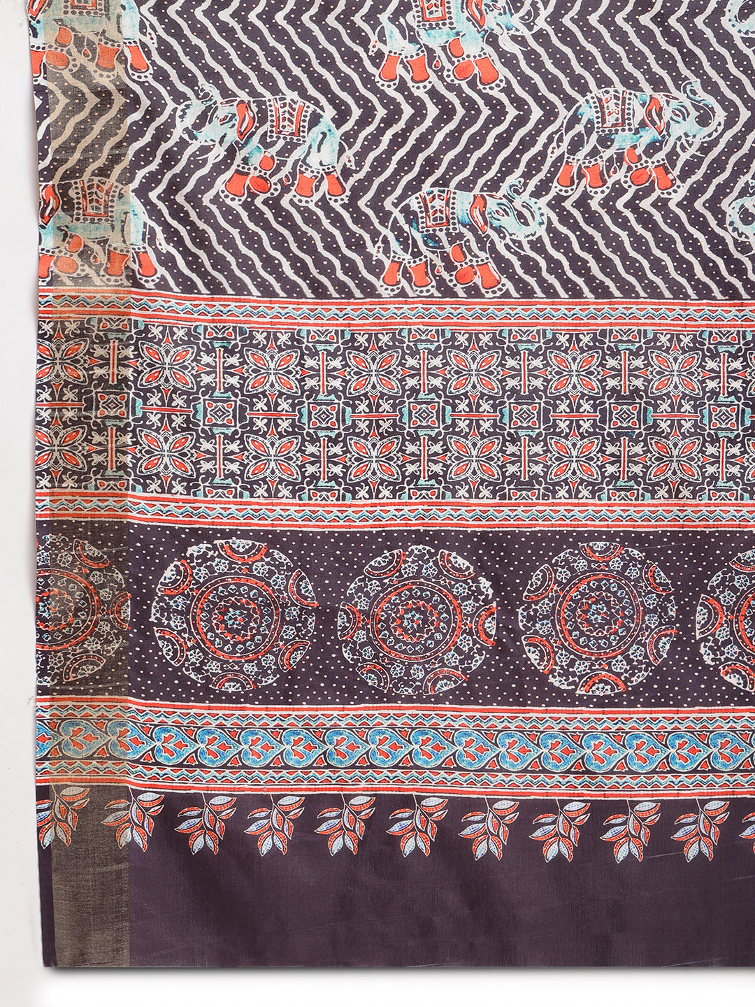 Janasya Multicolor Silk Blend Chevron Printed Saree | Swadesiicart