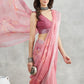 Janasya Mauve Linen Blend Floral Printed Saree | Swadesiicart