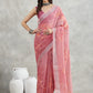 Janasya Mauve Linen Blend Floral Printed Saree | Swadesiicart