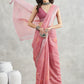 Janasya Mauve Linen Blend Floral Printed Saree | Swadesiicart