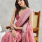 Janasya Mauve Linen Blend Floral Printed Saree | Swadesiicart
