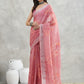 Janasya Mauve Linen Blend Floral Printed Saree | Swadesiicart