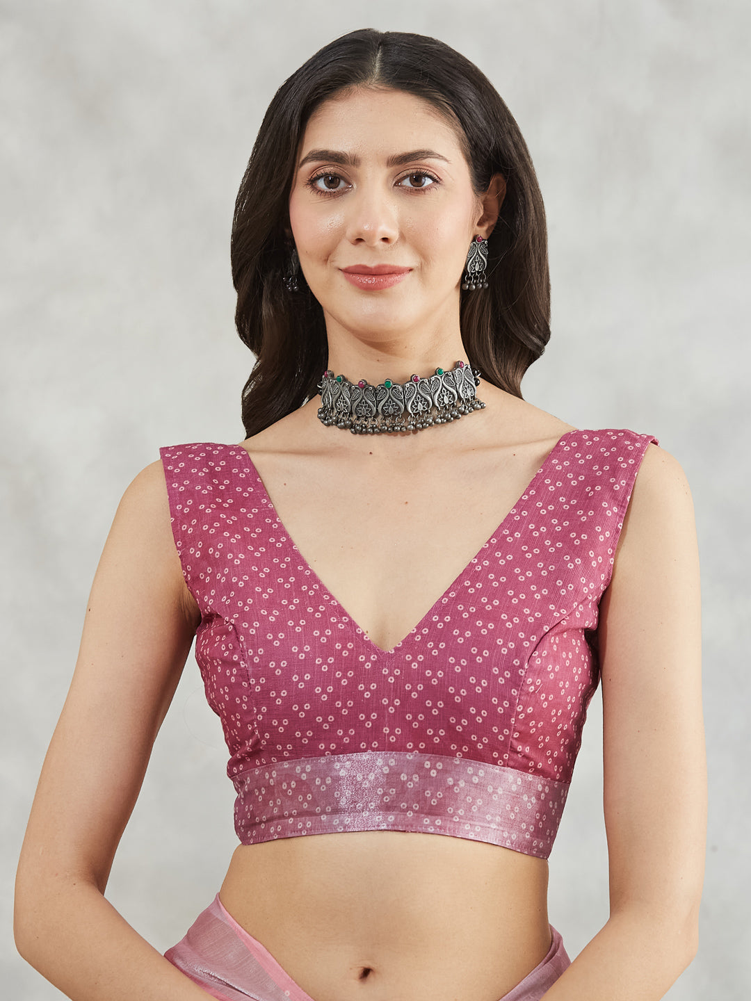 Janasya Mauve Linen Blend Floral Printed Saree | Swadesiicart