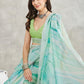 Janasya Sea Green Linen Blend Abstract Printed Saree | Swadesiicart