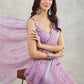 Janasya Lavender Linen Blend Floral Printed Saree | Swadesiicart