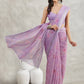 Janasya Lavender Linen Blend Floral Printed Saree | Swadesiicart