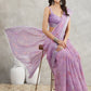 Janasya Lavender Linen Blend Floral Printed Saree | Swadesiicart