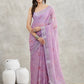 Janasya Lavender Linen Blend Floral Printed Saree | Swadesiicart