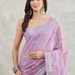 Janasya Lavender Linen Blend Floral Printed Saree | Swadesiicart