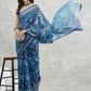 Janasya Blue Linen Blend Paisley Printed Saree | Swadesiicart