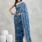 Janasya Blue Linen Blend Paisley Printed Saree | Swadesiicart