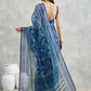 Janasya Blue Linen Blend Paisley Printed Saree | Swadesiicart