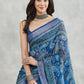 Janasya Blue Linen Blend Paisley Printed Saree | Swadesiicart