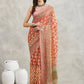 Janasya Rust Linen Blend Batik Printed Saree | Swadesiicart