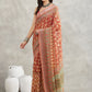 Janasya Rust Linen Blend Batik Printed Saree | Swadesiicart