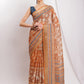 Janasya Brown Linen Blend Ethnic Motifs Printed Saree | Swadesiicart