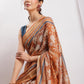 Janasya Brown Linen Blend Ethnic Motifs Printed Saree | Swadesiicart