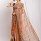 Janasya Brown Linen Blend Ethnic Motifs Printed Saree | Swadesiicart