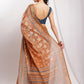 Janasya Brown Linen Blend Ethnic Motifs Printed Saree | Swadesiicart