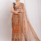 Janasya Brown Linen Blend Ethnic Motifs Printed Saree | Swadesiicart
