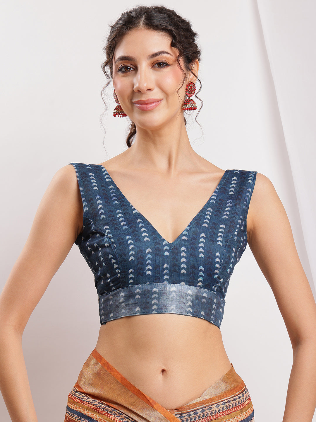 Janasya Brown Linen Blend Ethnic Motifs Printed Saree | Swadesiicart
