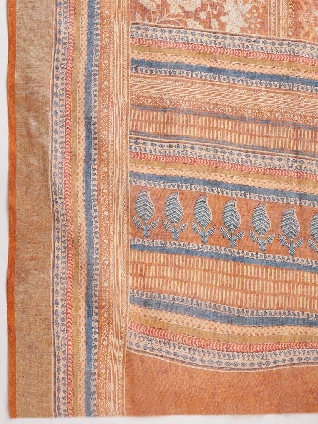 Janasya Brown Linen Blend Ethnic Motifs Printed Saree | Swadesiicart