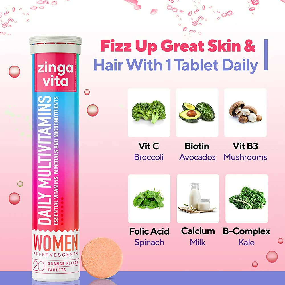Zingavita Daily Multivitamins Effervescent Tablets (Orange Flavor) | Swadesiicart