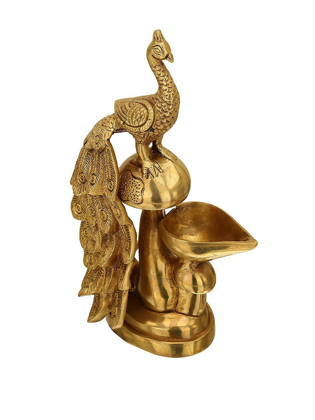 Craftvatika Gold-Toned Brass Diya Oil Lamp Peacock Hanging Diya | Swadesiicart