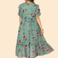 NOZ2TOZ Women's Printed Anarkali Georgette Aqua Green Stitched Kurta (1Pc) - Swadesiicart