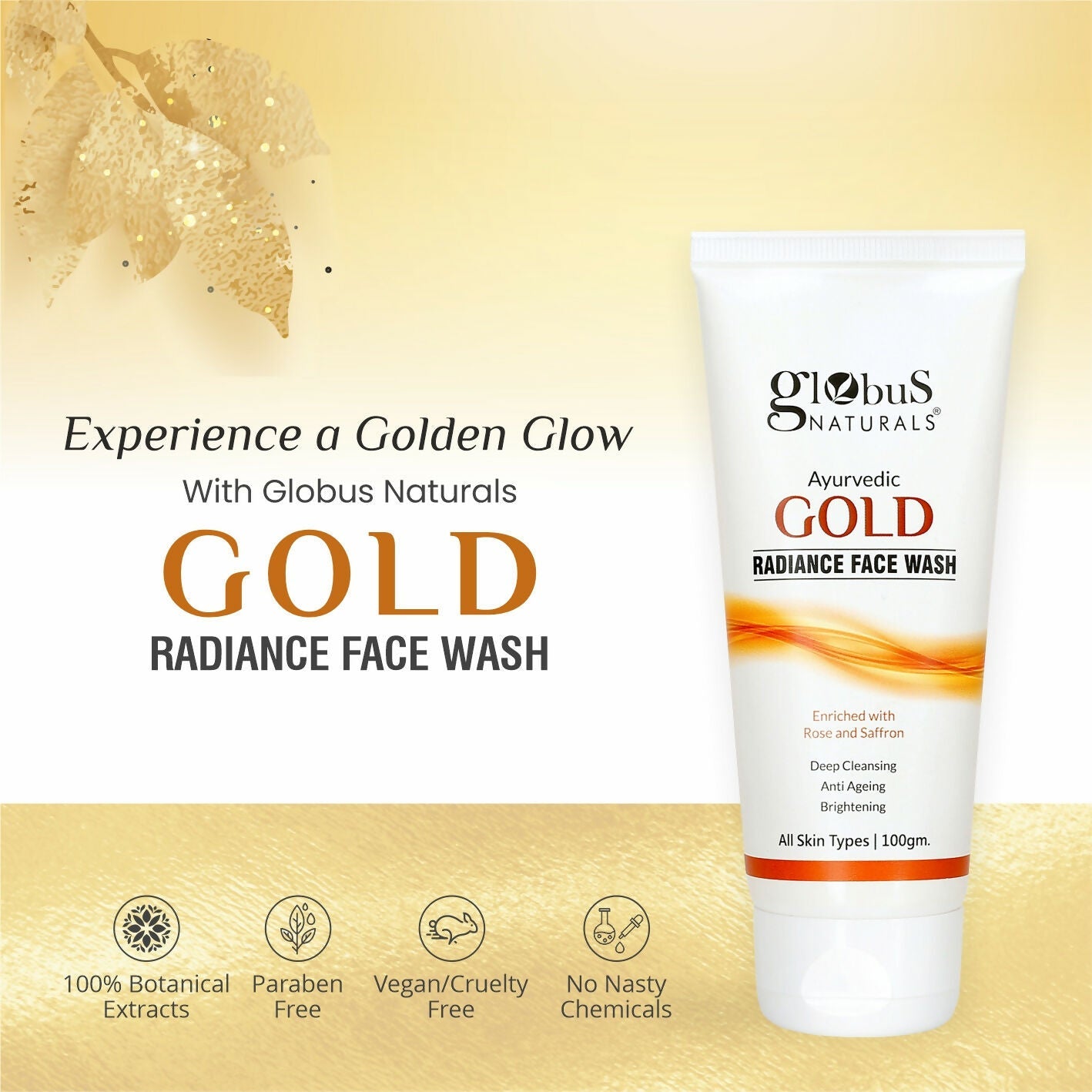 Globus Naturals Gold Radiance Anti Ageing & Brightening Face Wash | Swadesiicart