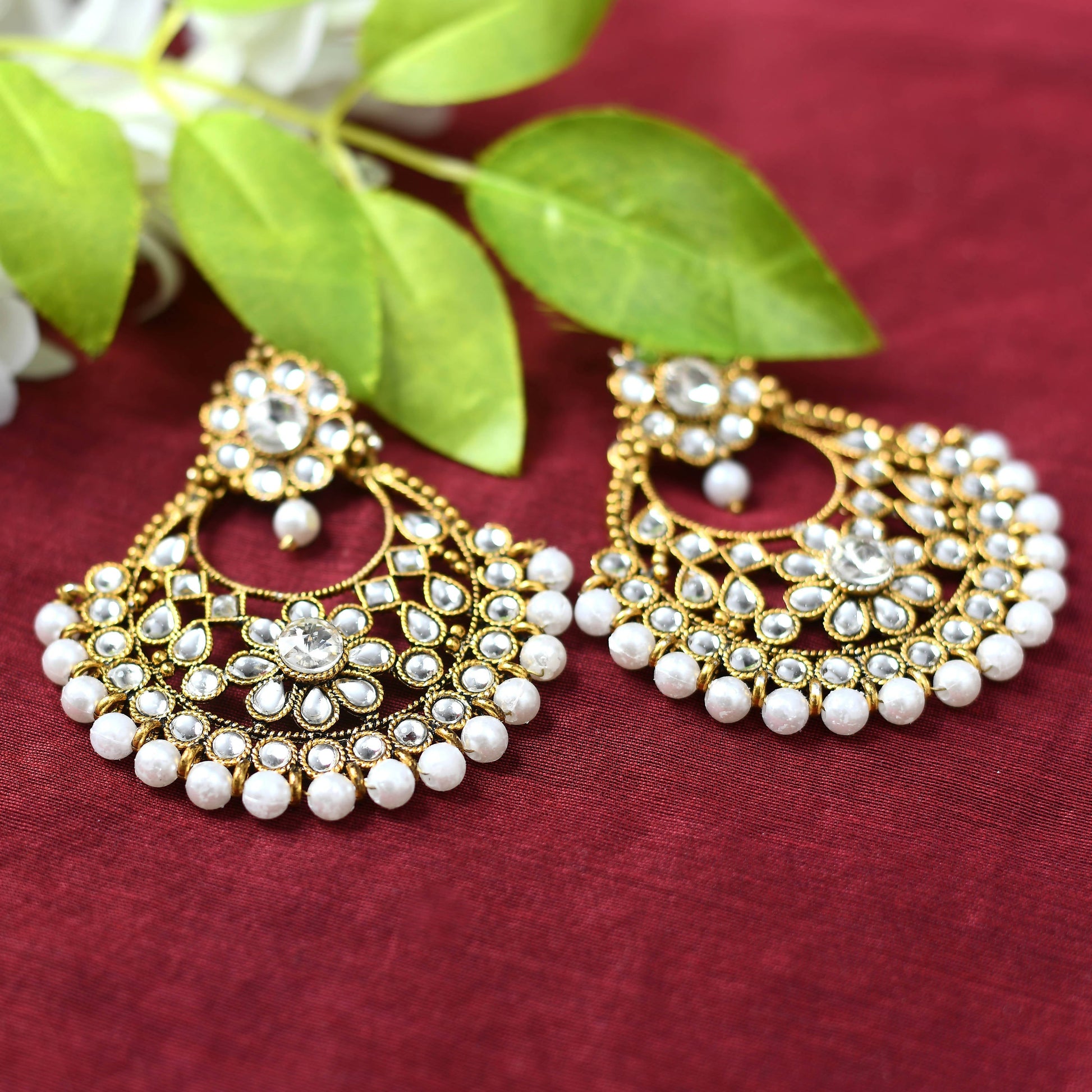 Mominos Fashion Johar Kamal Beautiful Golden And White Beaded Earrings - Mominos Fashion