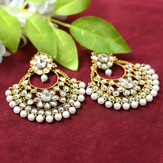 Mominos Fashion Johar Kamal Beautiful Golden And White Beaded Earrings - Mominos Fashion