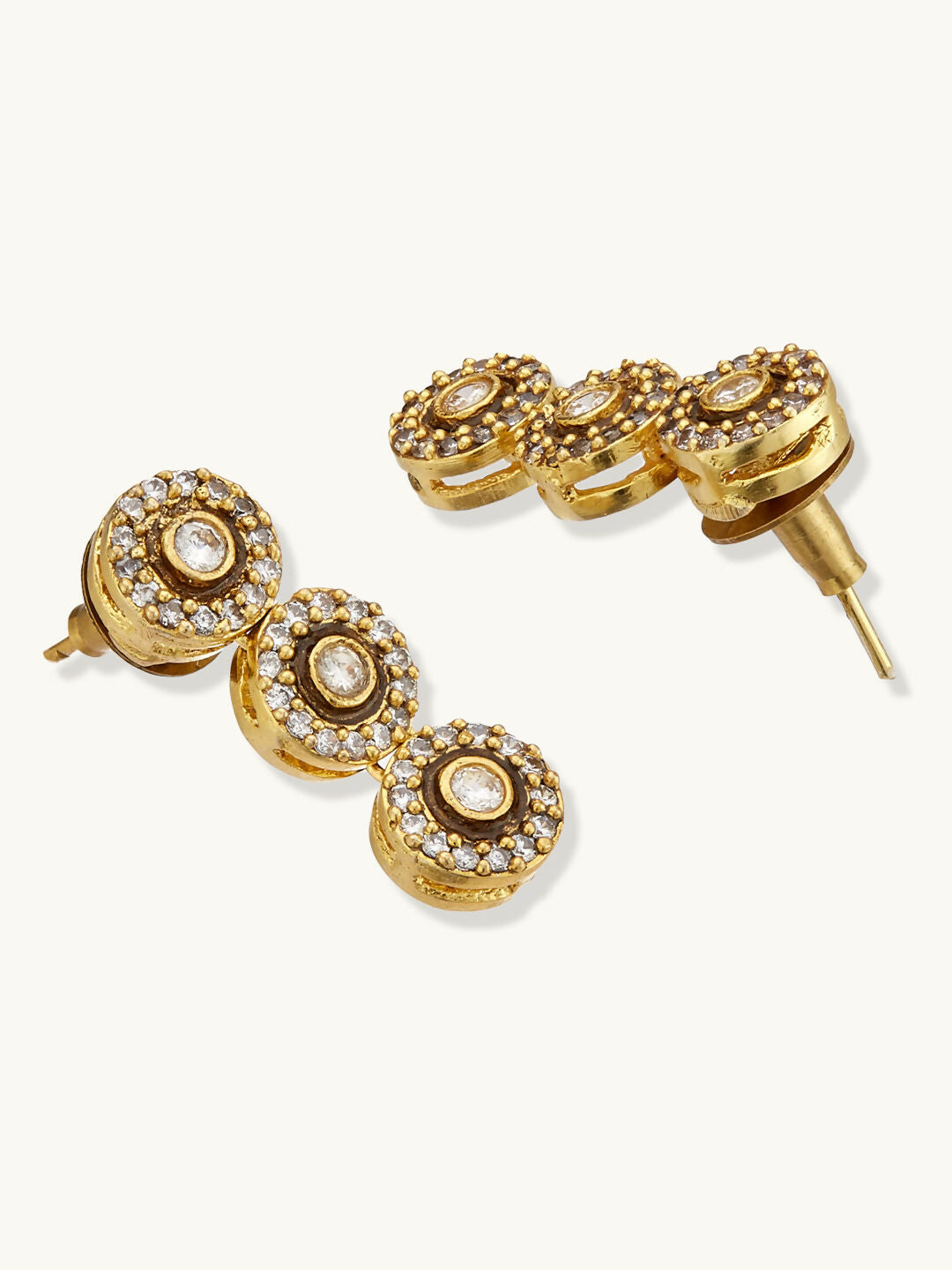Nuyug 22K Gold-Plated Zircon Studded Enamel Embellished Dual Layered Necklace Set | Swadesiicart