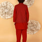 Lil Drama Boys Kurta Pyjama With Jacket Set - Red | Swadesiicart