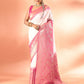 Joban Fashion White & Rani Pink Plain With Weaving Border Banarasi Silk Sarees | Swadesiicart