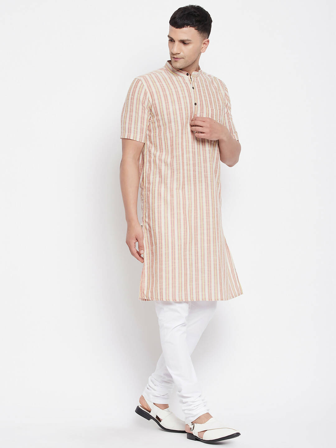 Even Apparels Yellow Pure Cotton Men's H/S Kurta With Band Collar | Swadesiicart