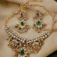 Jewel City Elegant Kundan Choker Set - Gold-Plated Pearl Drop Necklace with Green & Ruby Stones and Matching Earrings | Swadesiicart