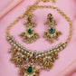 Jewel City Elegant Kundan Choker Set - Gold-Plated Pearl Drop Necklace with Green & Ruby Stones and Matching Earrings | Swadesiicart