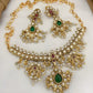 Jewel City Elegant Kundan Choker Set - Gold-Plated Pearl Drop Necklace with Green & Ruby Stones and Matching Earrings | Swadesiicart
