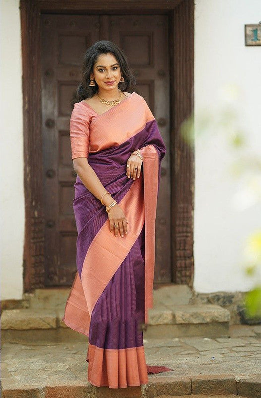 NOZ2TOZ Women Banarasi Silk Woven Saree With Blouse Piece - Purple | Swadesiicart