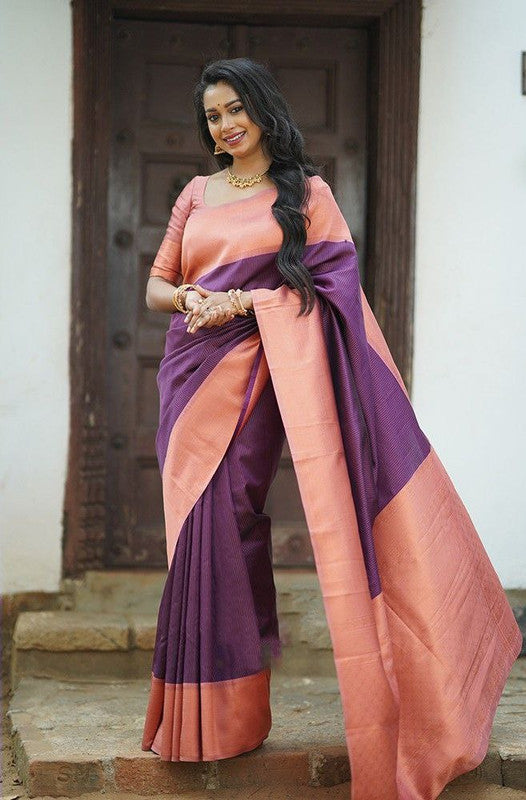 NOZ2TOZ Women Banarasi Silk Woven Saree With Blouse Piece - Purple | Swadesiicart